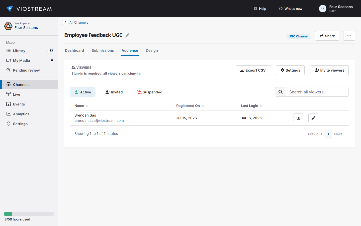 Screenshot of UGC Channel audience controls