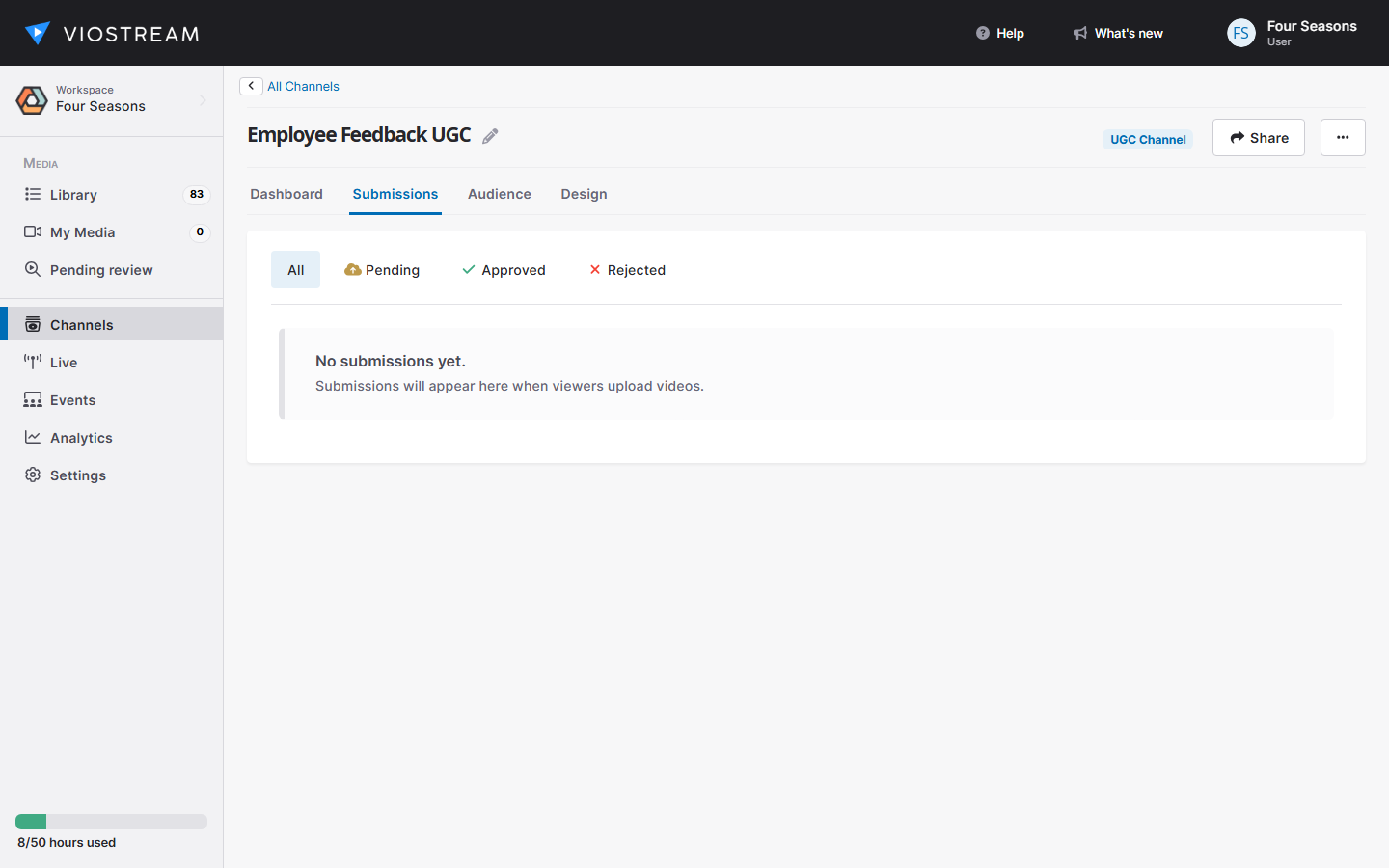 Screenshot of UGC Channel submissions tab