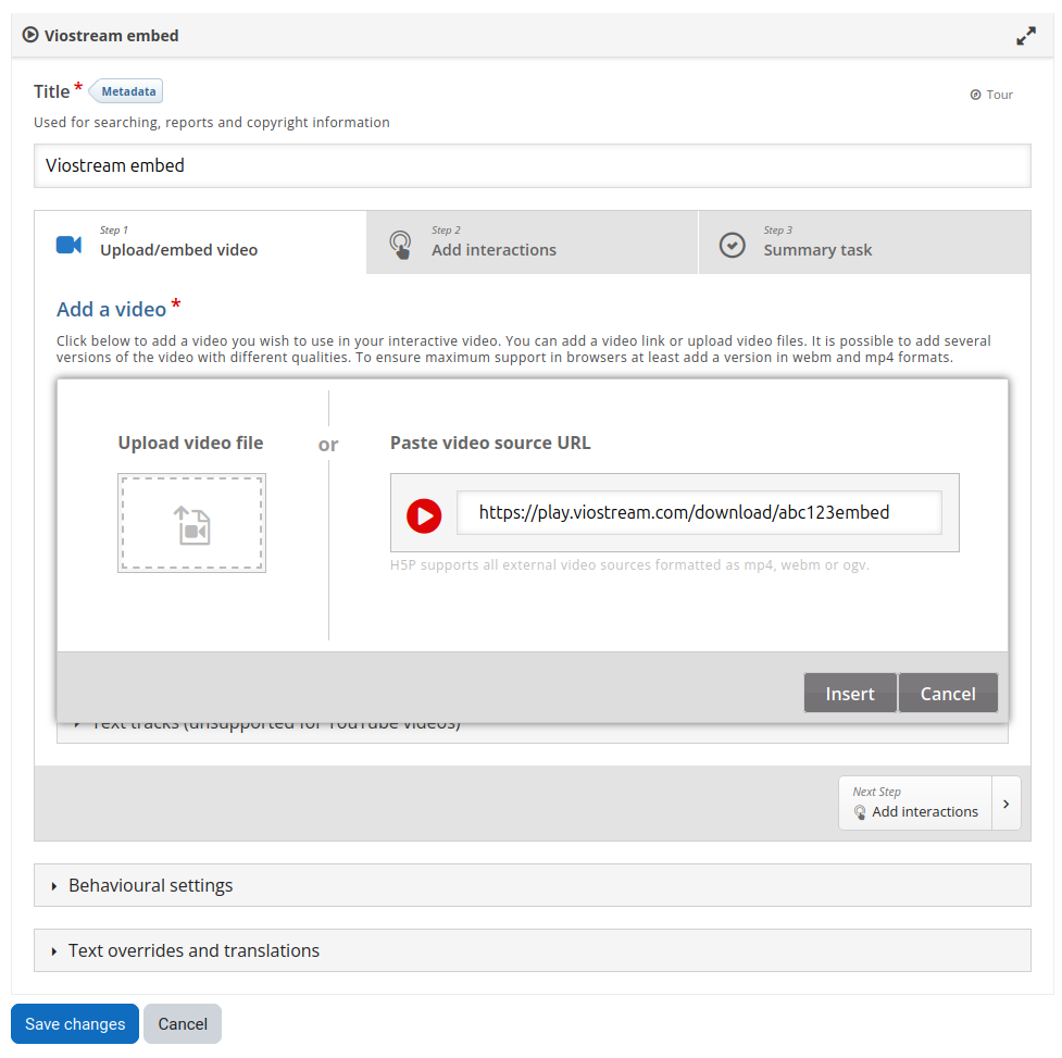 Screenshot of an Interactive Video H5P plugin