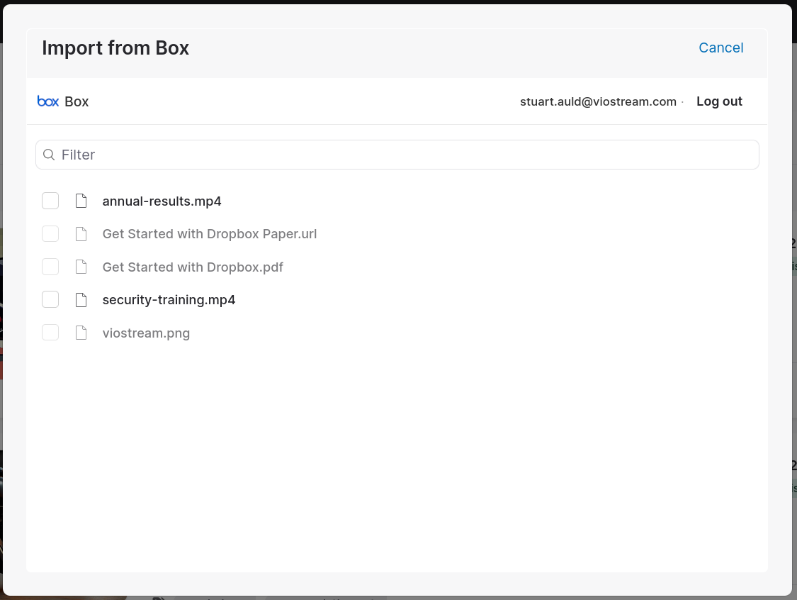 Box file browser interface