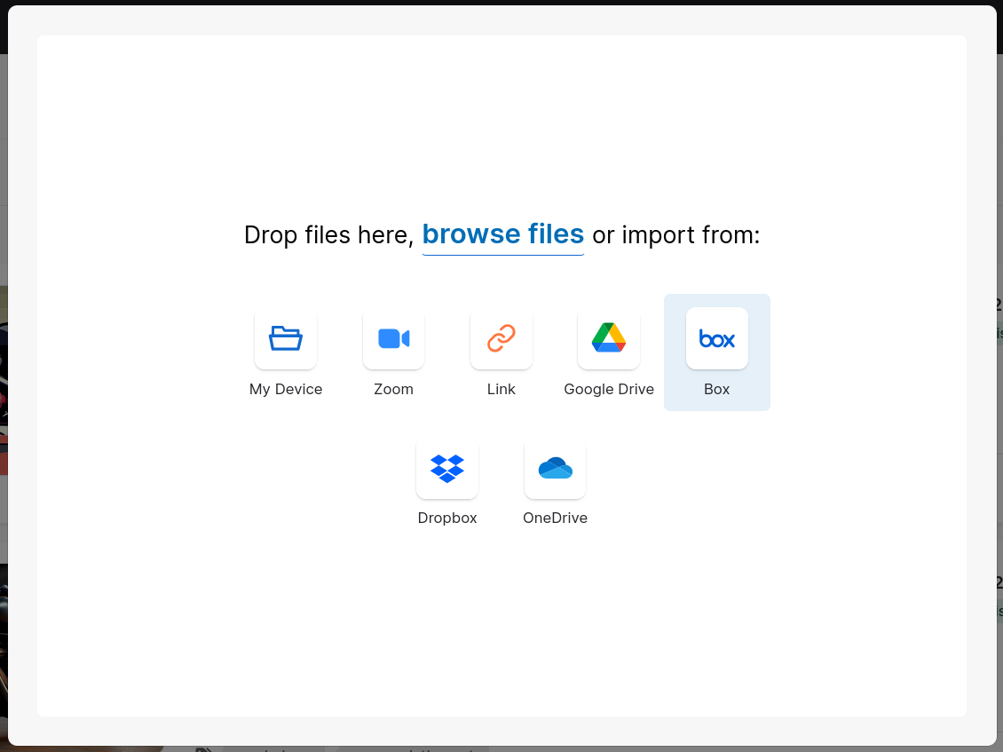 Upload interface showing cloud storage options