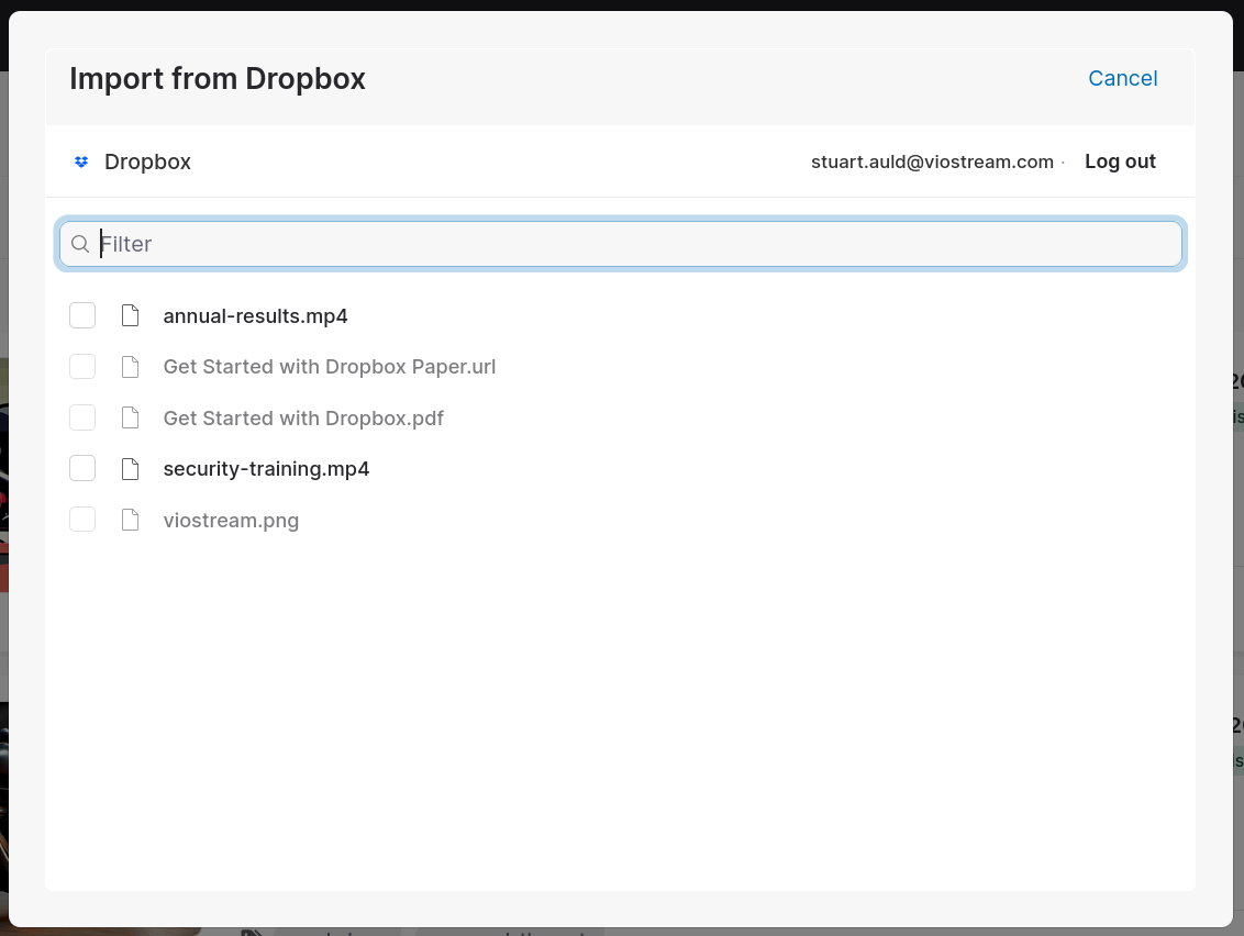 Dropbox file browser interface