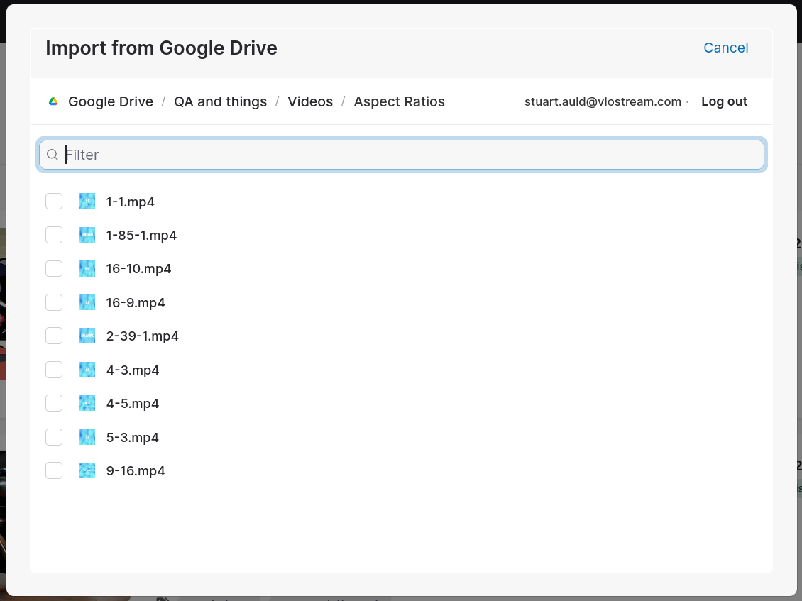 Google Drive file browser interface