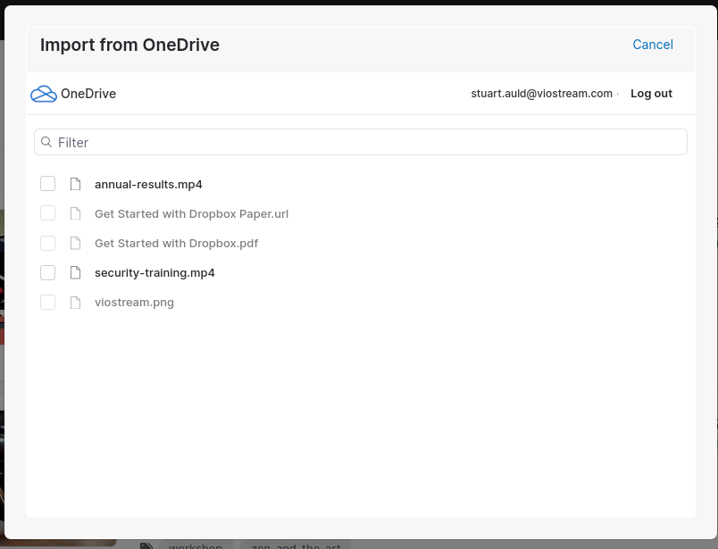 OneDrive file browser interface