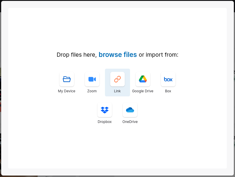 Upload interface showing URL import option