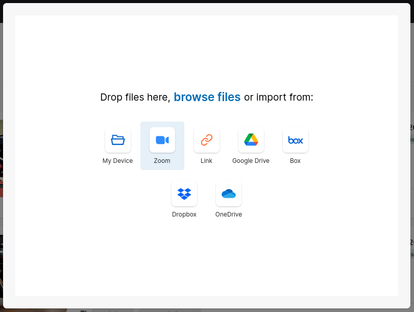 Upload interface showing cloud storage options