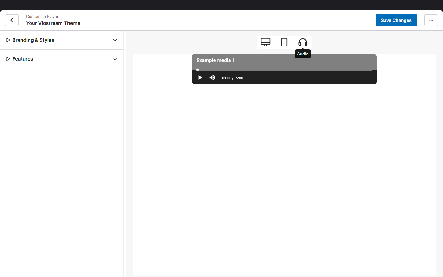 Screenshot of the Viostream audio player