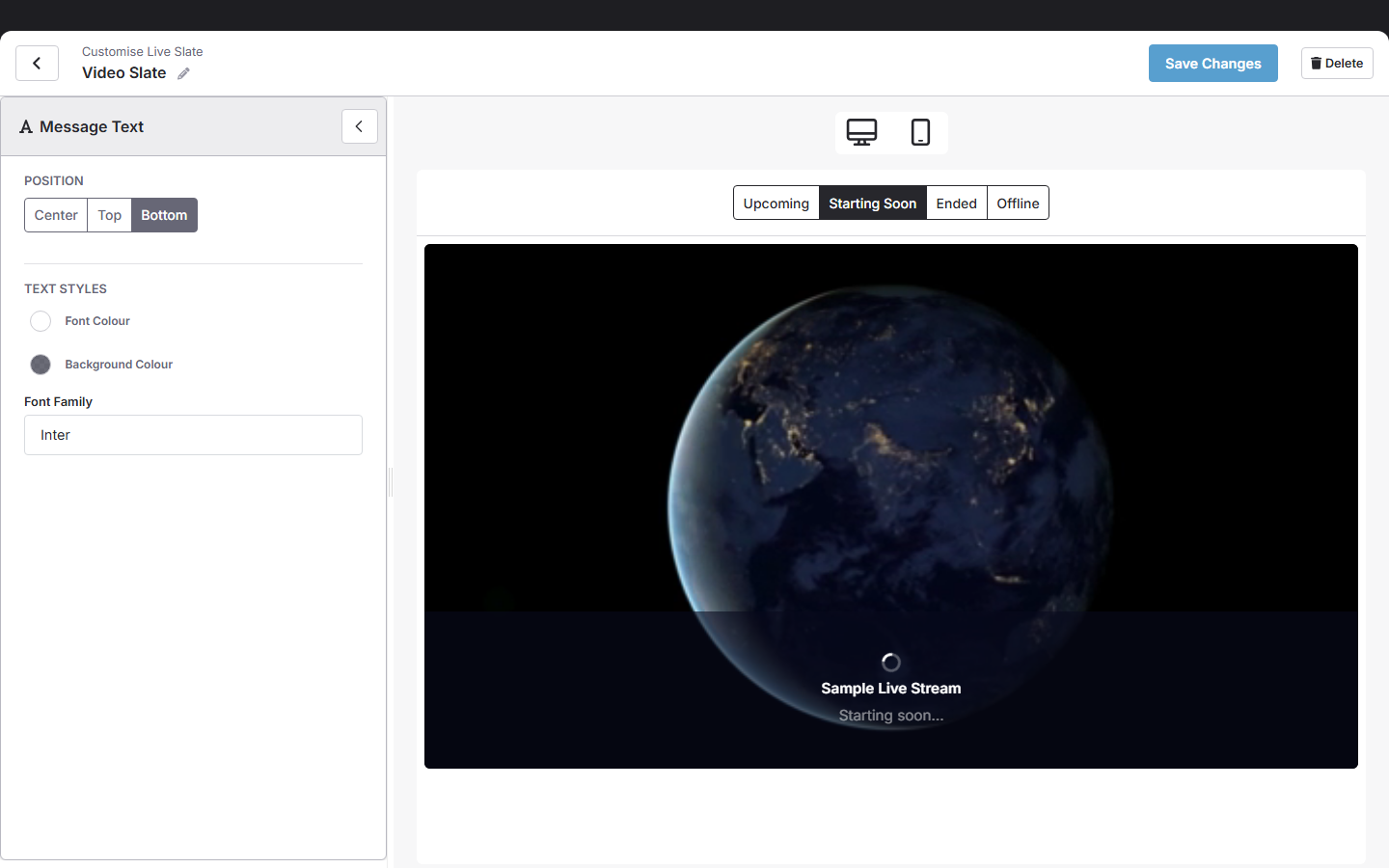 Screenshot of the Message Text section of the Live Slate editor