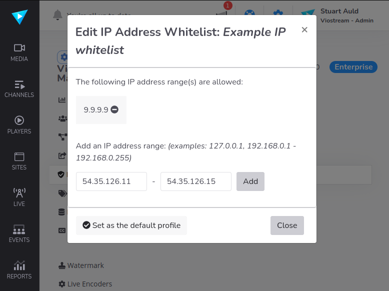 Screenshot of the Edit IP Address Whitelist form