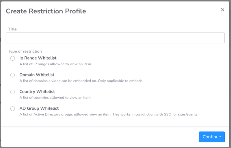 Screenshot of the Create Restriction Profile form