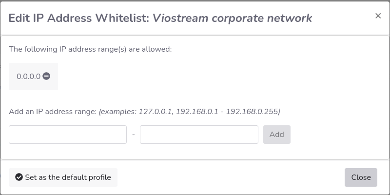 Screenshot of the Edit IP Address Whitelist form